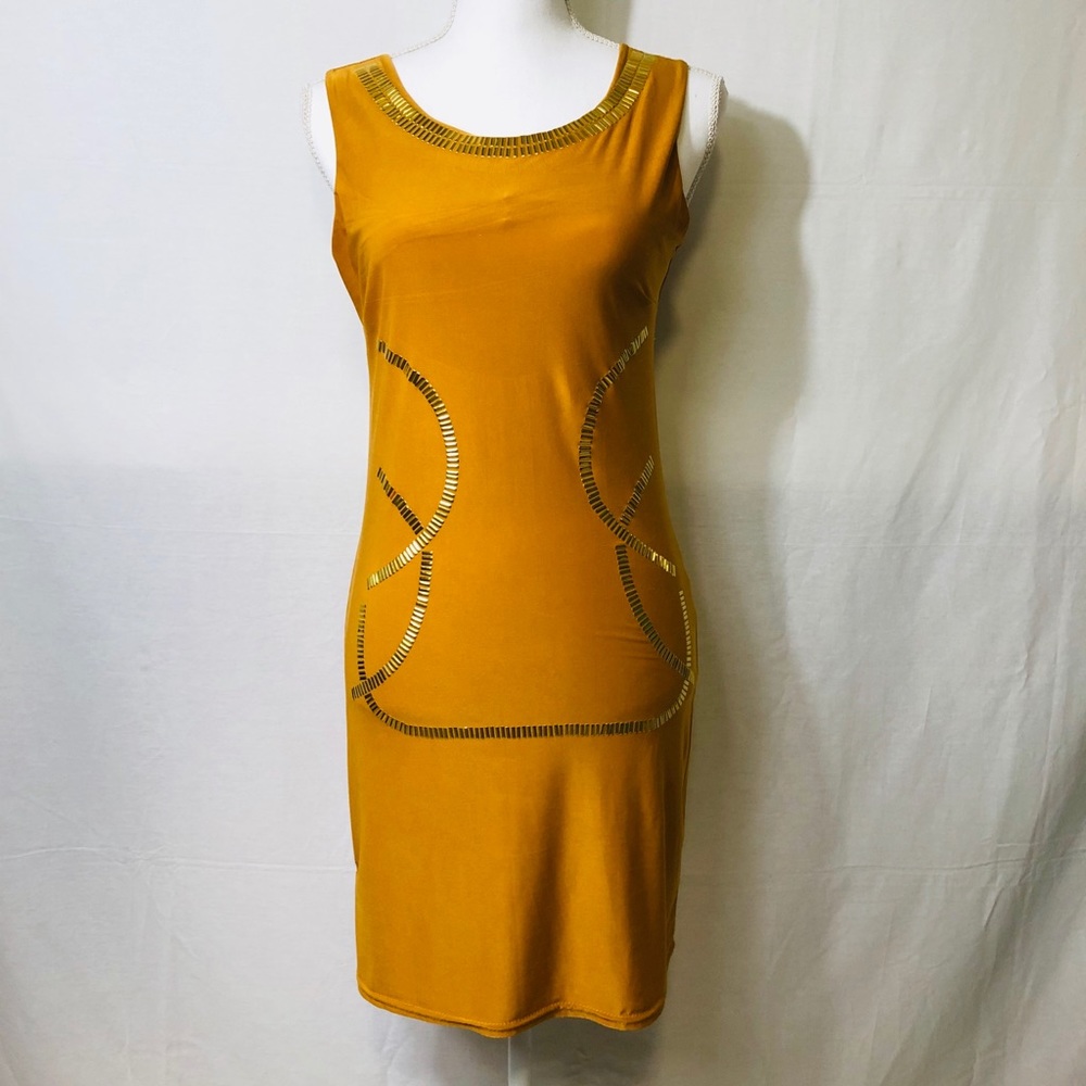 Yellow mustard and golden mini dress